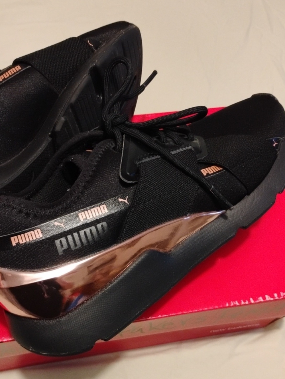 Puma Black Sneakers with Rose Gold Metallic Detail